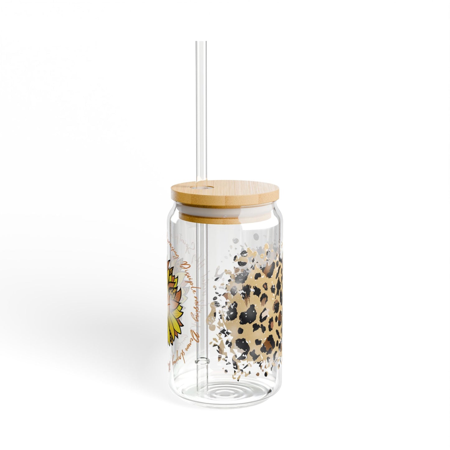 Holy Spirit Filled Mama - Cheetah Print Sunflower Glass Tumbler 16oz