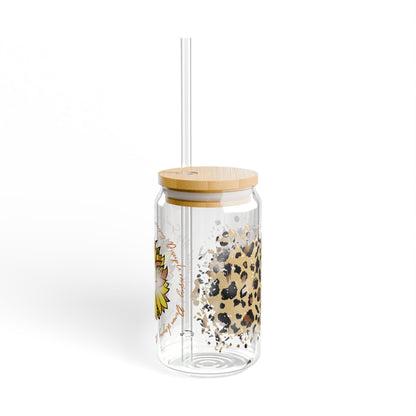 Holy Spirit Filled Mama - Cheetah Print Sunflower Glass Tumbler 16oz