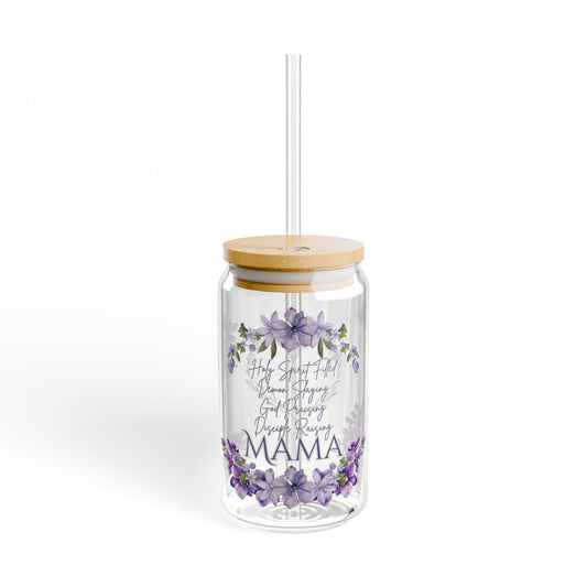 Holy Spirit Filled Mama - Purple Flower Glass Tumbler 16oz