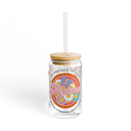 Holy Spirit Filled Mama - Retro Flower Glass Tumbler 16oz