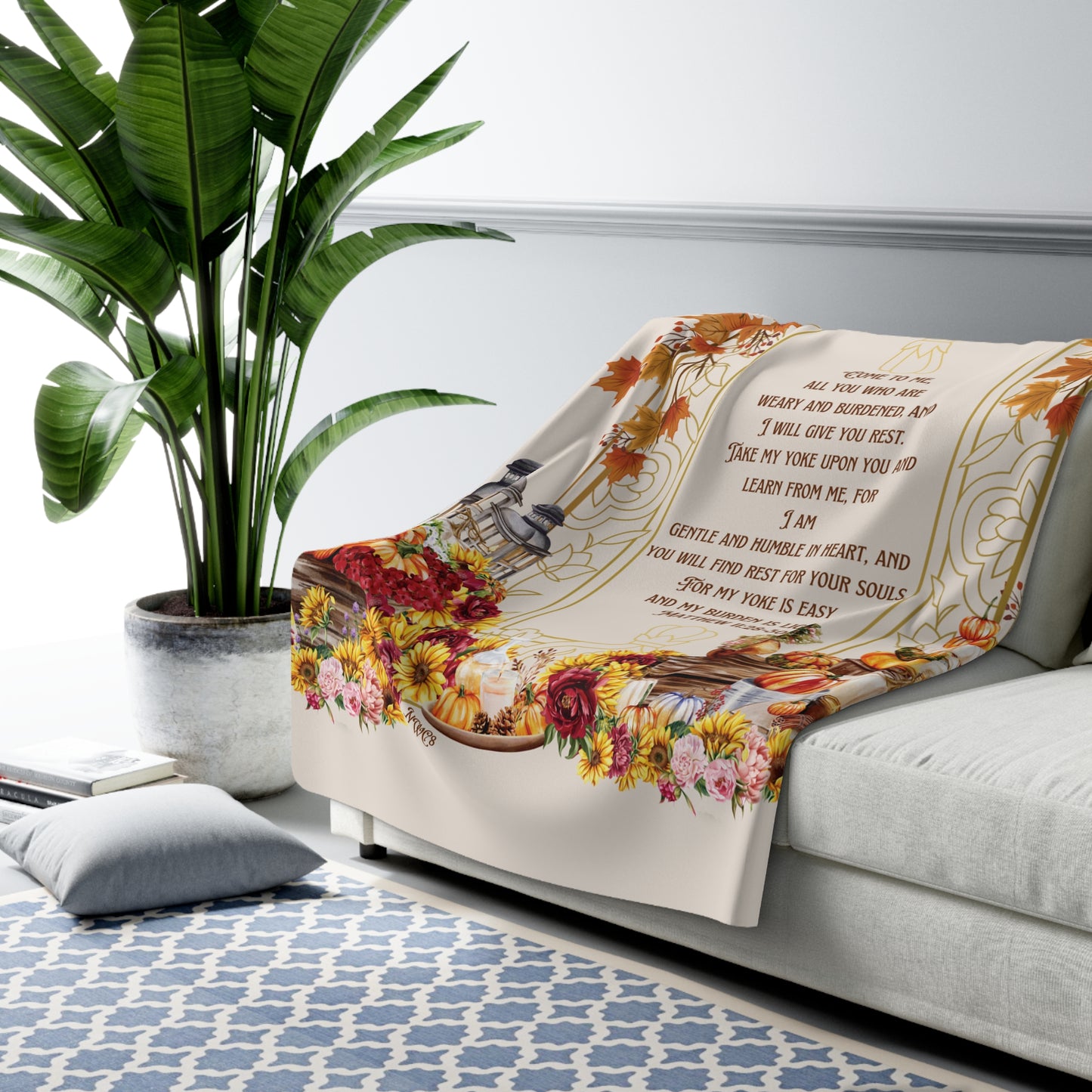I Will Give You Rest - Matthew 11:28-30 Fall Sherpa Blanket