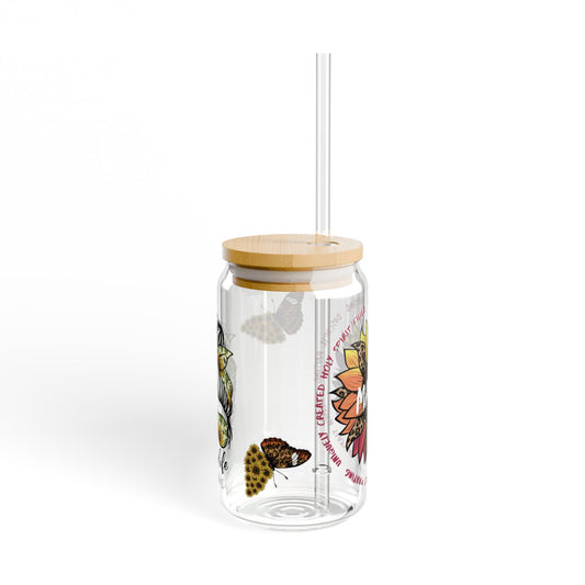 Holy Spirit Filled Mama - Sunflower Butterfly Glass Tumbler 16oz