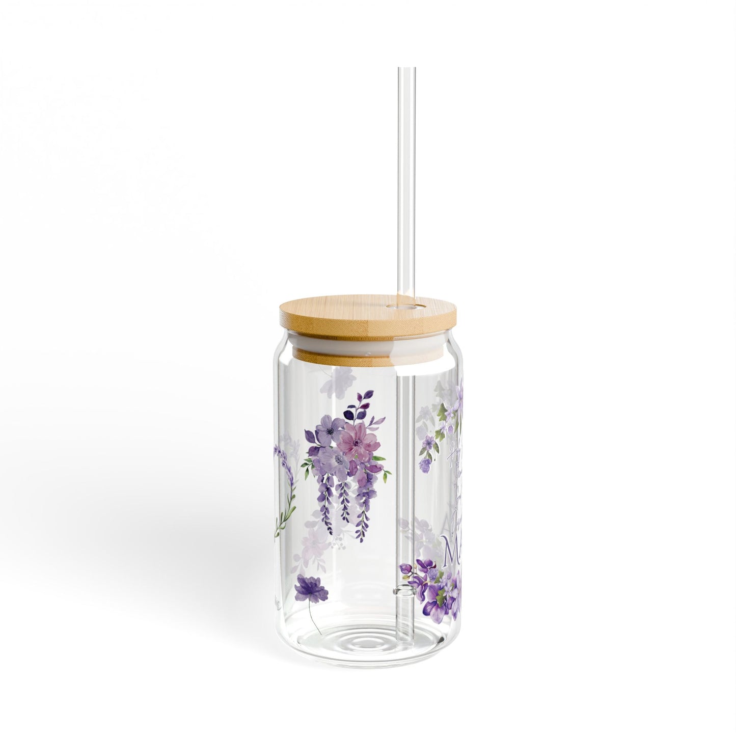 Holy Spirit Filled Mama - Purple Flower Glass Tumbler 16oz