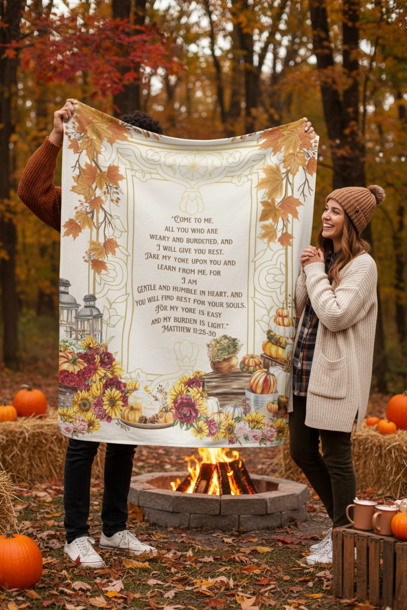 I Will Give You Rest - Matthew 11:28-30 Fall Sherpa Blanket