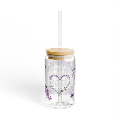 Holy Spirit Filled Mama - Purple Flower Glass Tumbler 16oz