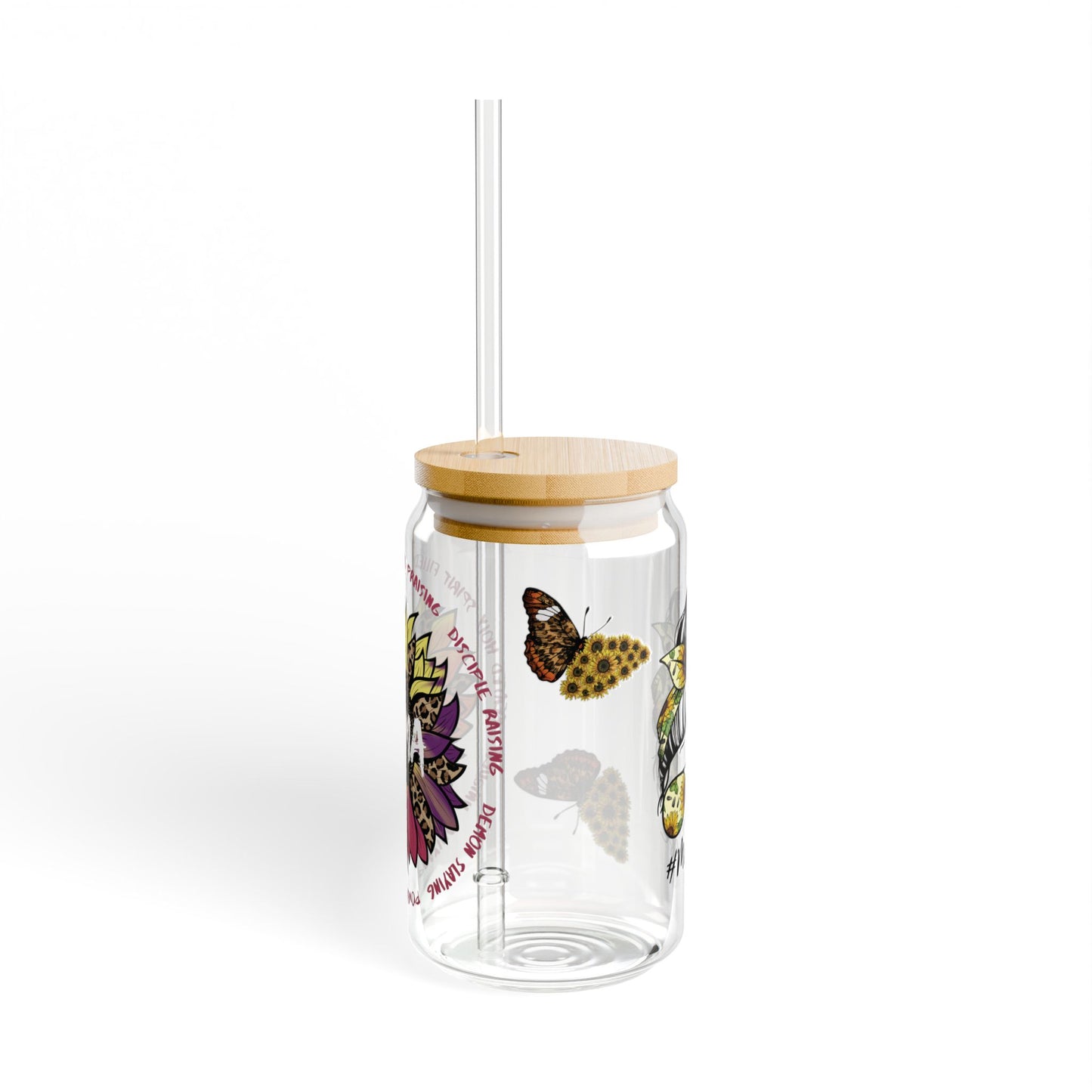 Holy Spirit Filled Mama - Sunflower Butterfly Glass Tumbler 16oz