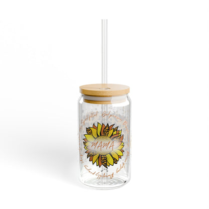 Holy Spirit Filled Mama - Cheetah Print Sunflower Glass Tumbler 16oz