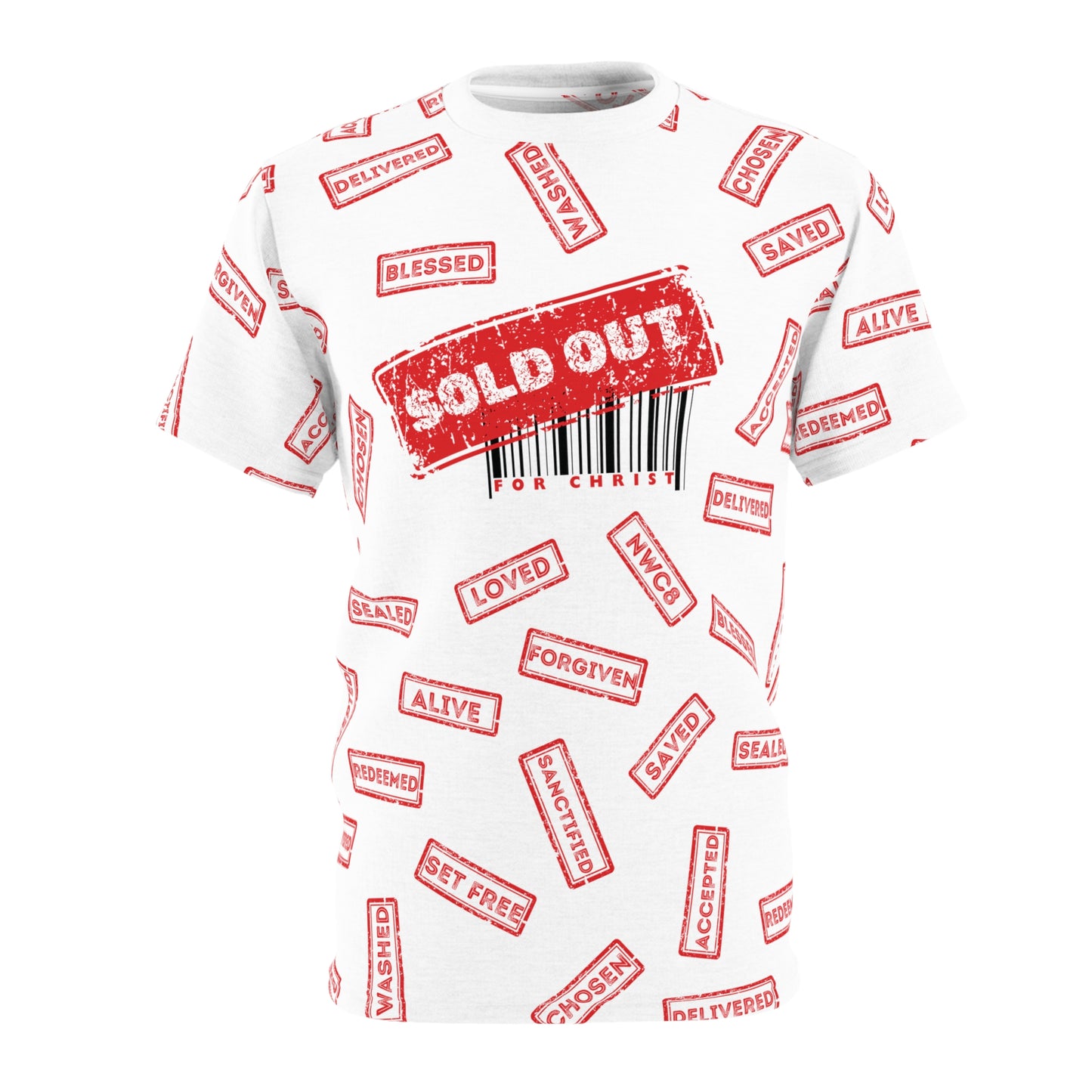 Sold Out for Jesus - All Over Print Faith Tee (White/Red)